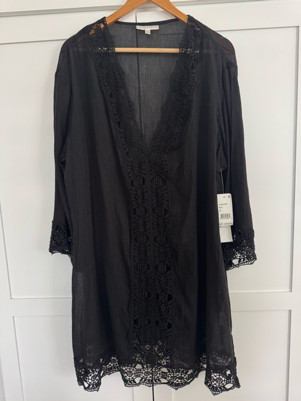 La Blanca Black Crochet-Trim Swim Coverup 2X